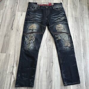 SWITCH PREMIUM DENIM JEANS Size 38x32 Men's Torn Distressed‎ Straight Leg